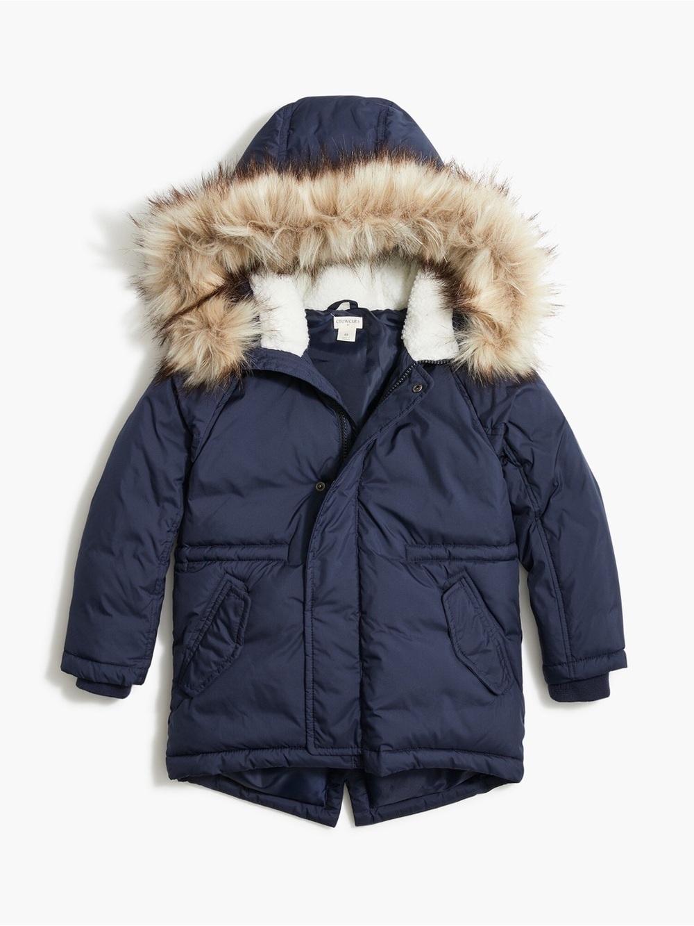 Crewcuts Navy Puffer Parka with Faux Fur Trim